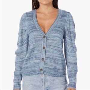Nic+ Zoe Harvest multi blue colored button down V neck  cardigan  Size Small